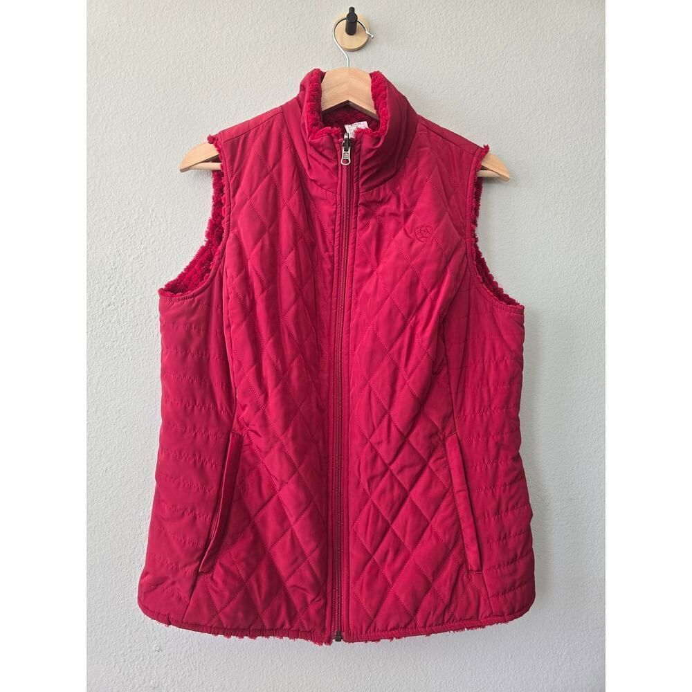 Ariat Red Quilted Sherpa Lined Vest Women’s L | Warm Equestrian Zip Jacket
